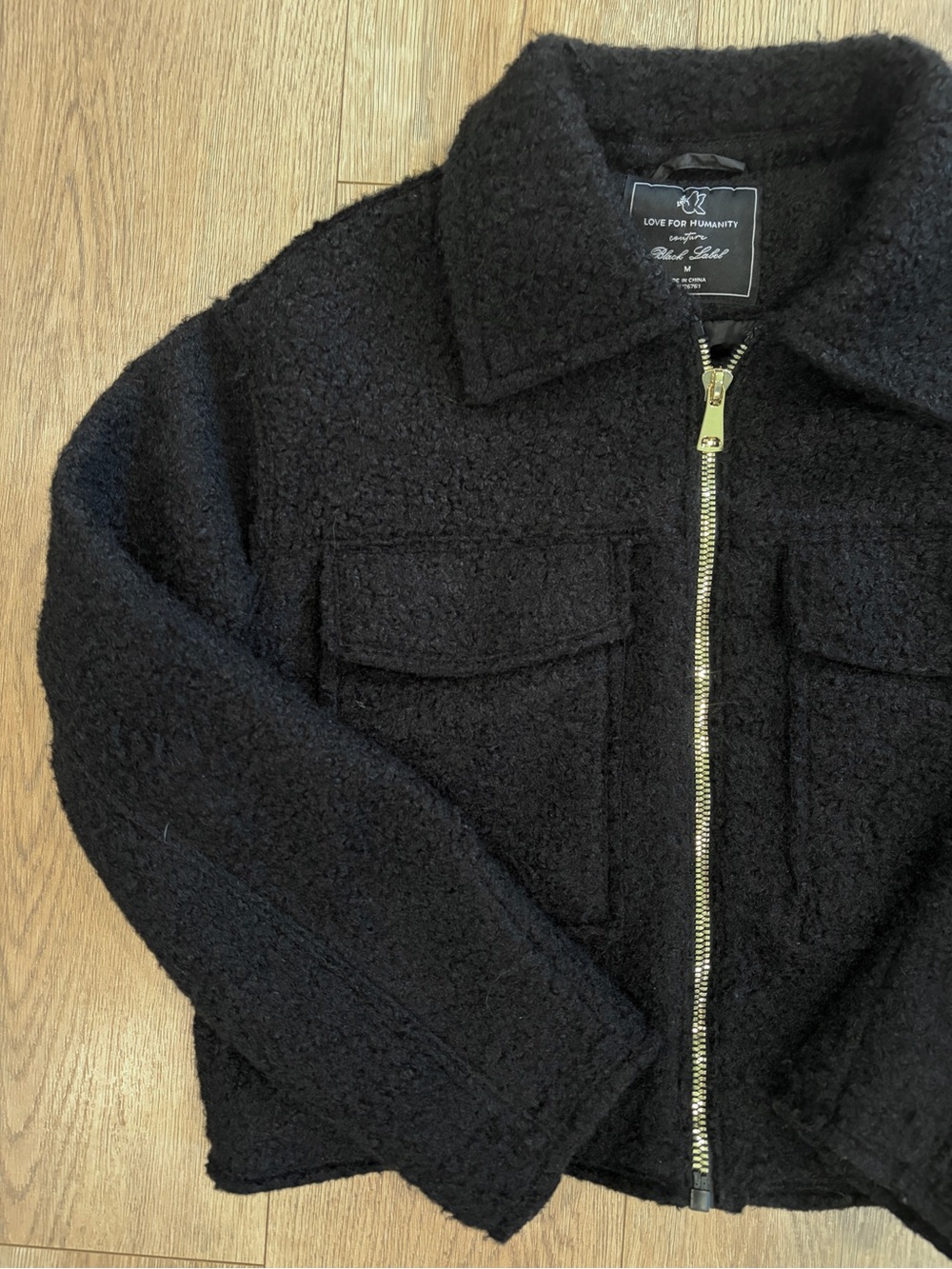 Love for Humanity Black Label Black Boucle Sherpa Zip Jacket Utility Pockets M